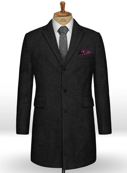 Vintage Plain Black Tweed Overcoat