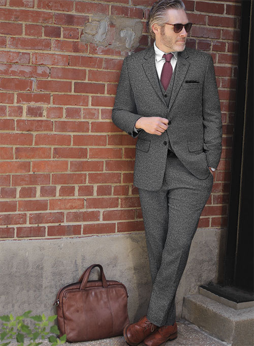 Vintage Plain Dark Gray Tweed Suit - Click Image to Close