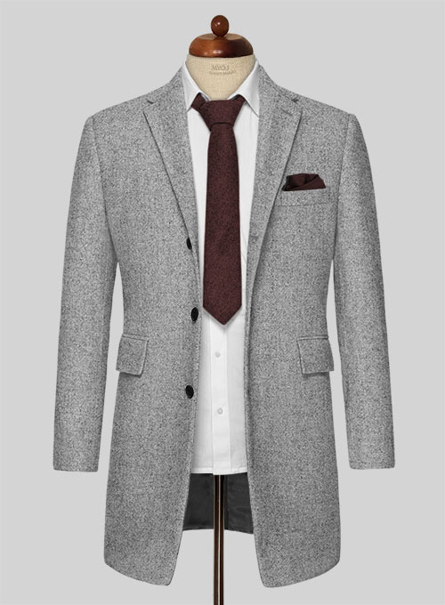 Vintage Plain Gray Tweed Overcoat - Click Image to Close