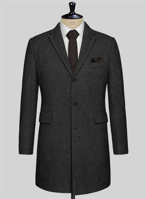 Vintage Rope Weave Charcoal Tweed Overcoat
