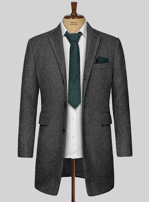 Vintage Dark Gray Weave Tweed Overcoat - Click Image to Close