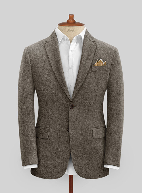 Vintage Dark Brown Herringbone Tweed Suit - Click Image to Close