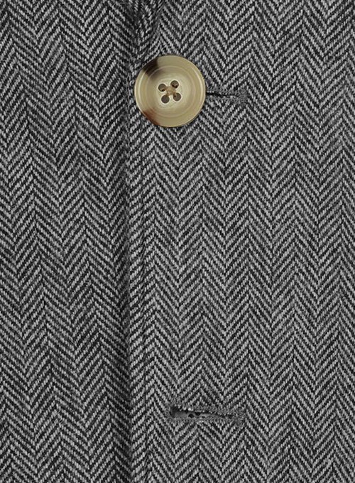Vintage Herringbone Gray Tweed Patch Pocket Jacket