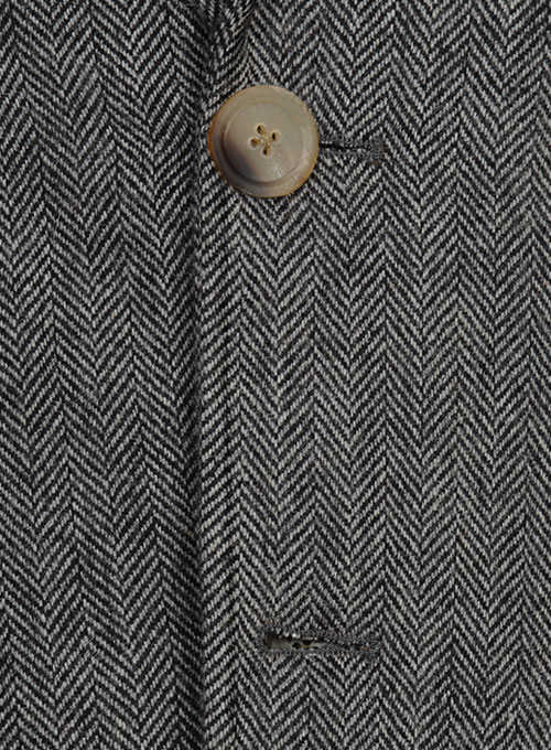 Vintage Herringbone Gray Tweed Patch Pocket Jacket - Click Image to Close