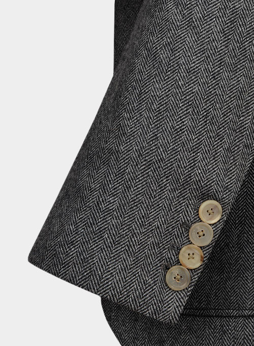 Vintage Herringbone Gray Tweed Patch Pocket Jacket - Click Image to Close