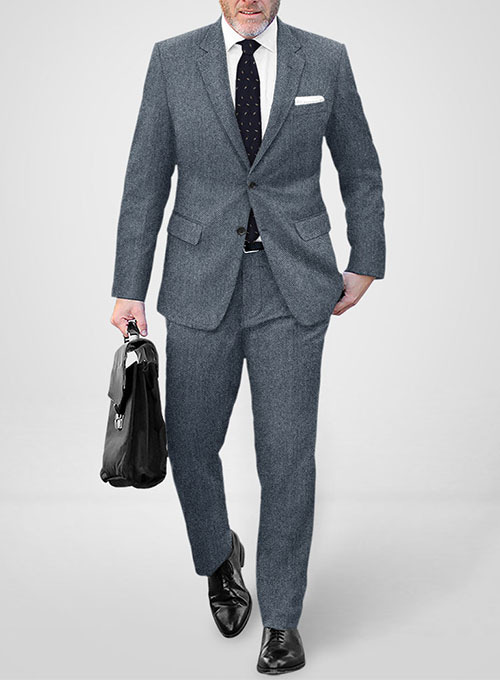 Vintage Herringbone Blue Tweed Suit - Click Image to Close