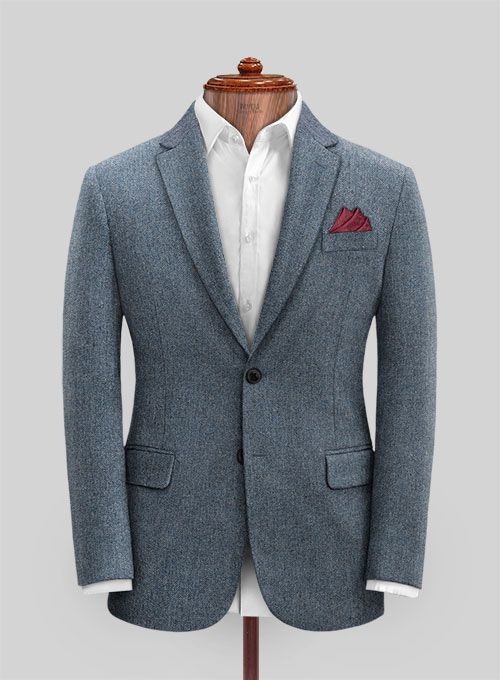 Vintage Herringbone Blue Tweed Suit - Click Image to Close