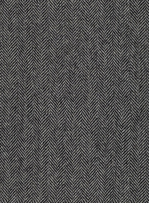 Vintage Herringbone Gray Tweed Jacket - Leather Trims