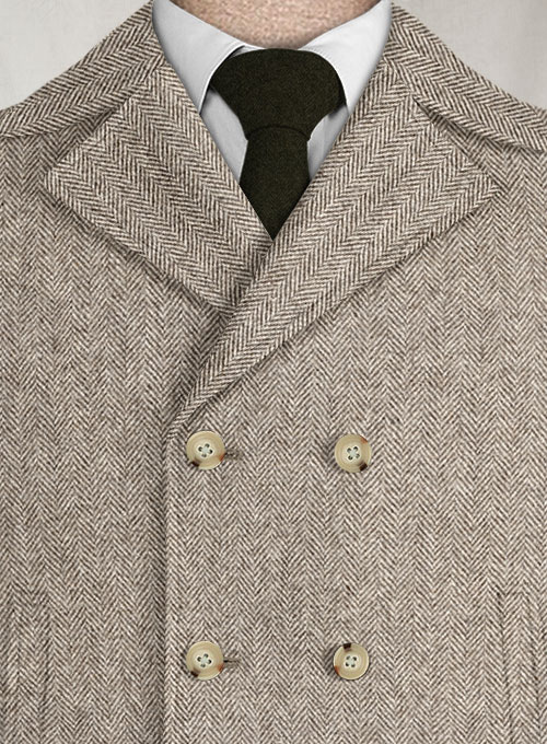 Vintage Herringbone Brown Tweed Pea Coat