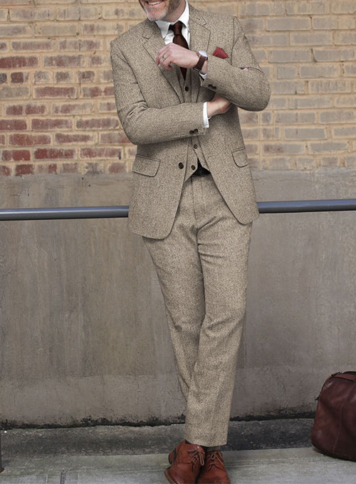 Vintage Herringbone Brown Tweed Suit - Click Image to Close