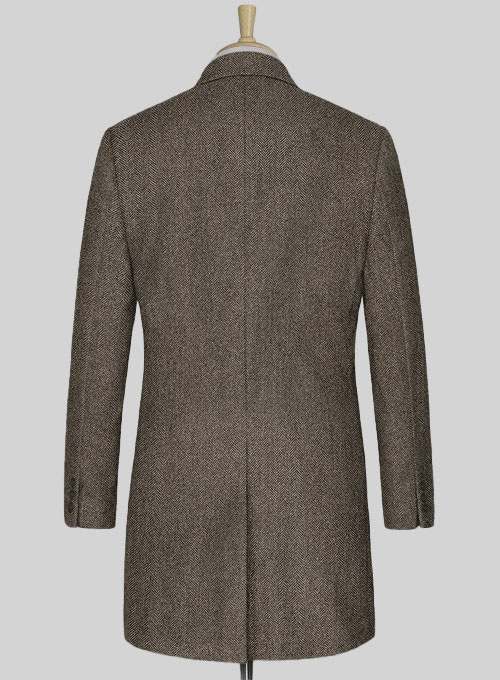 Vintage Dark Brown Herringbone Tweed Overcoat - Click Image to Close