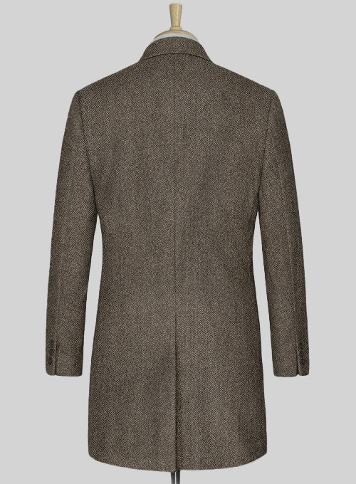 Vintage Dark Brown Herringbone Tweed Overcoat