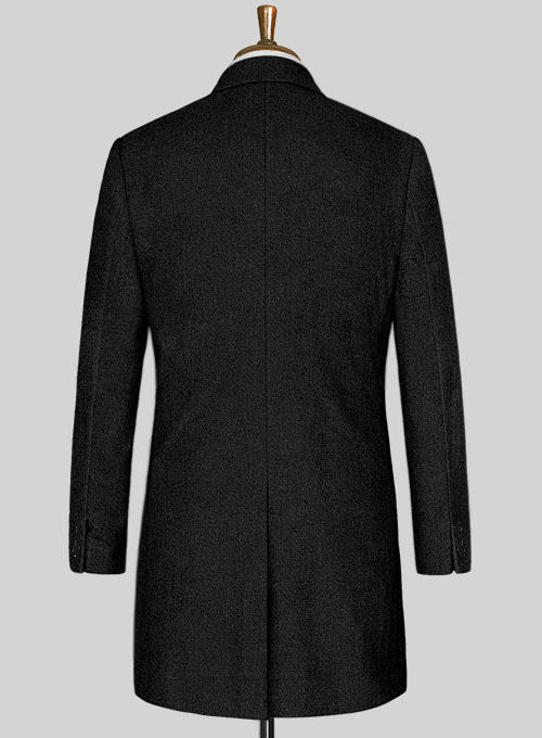 Vintage Plain Black Tweed Overcoat