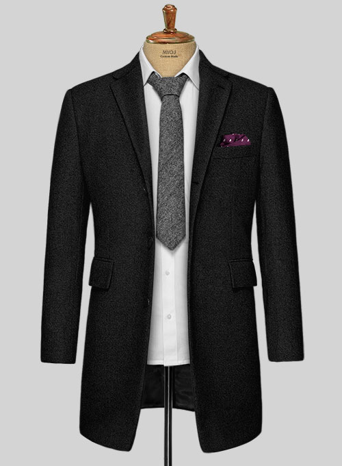 Vintage Plain Black Tweed Overcoat - Click Image to Close