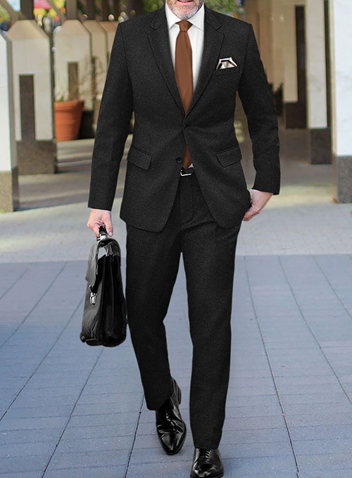 Vintage Plain Black Tweed Suit
