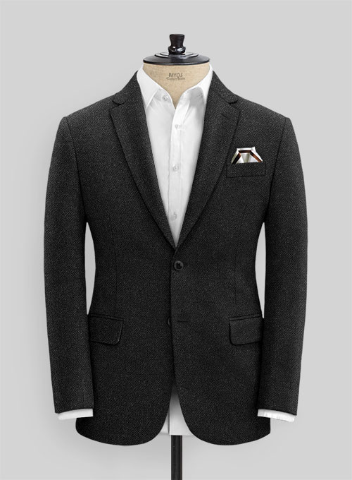 Vintage Plain Black Tweed Suit