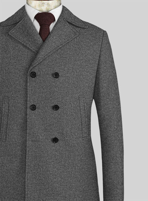 Vintage Plain Dark Gray Tweed Pea Coat - Click Image to Close