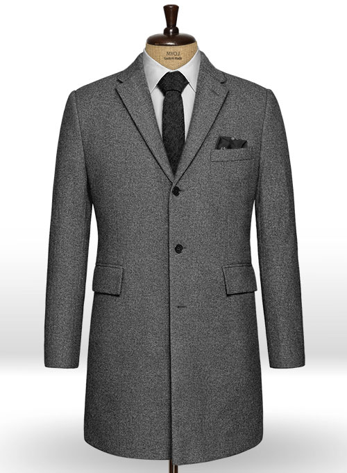Vintage Plain Dark Gray Tweed Overcoat