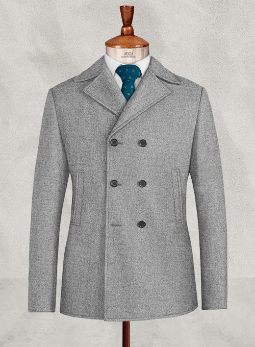 Vintage Plain Gray Tweed Pea Coat