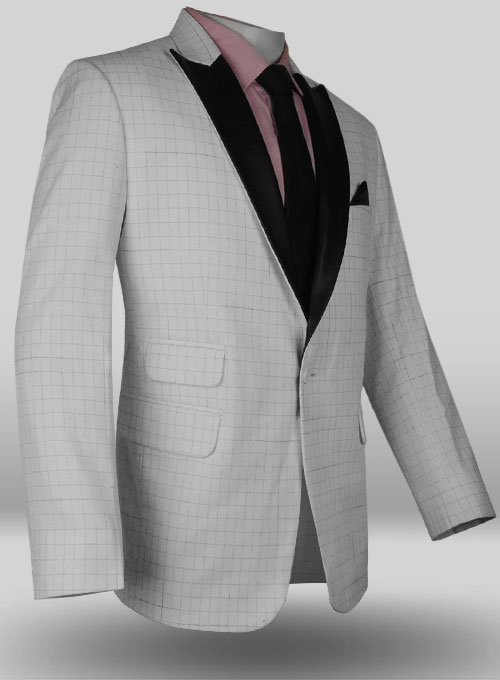 White Checks Chino Jacket with Leather Lapel