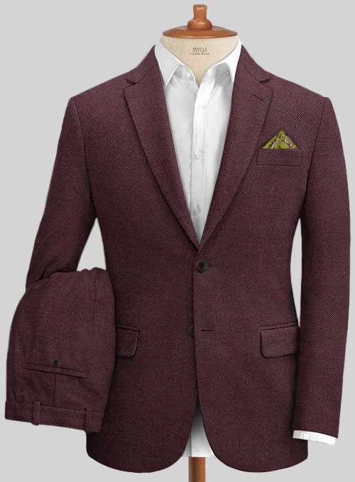 Wine Herringbone Tweed Suit