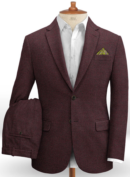 Wine Herringbone Tweed Suit : Made To Measure Custom Jeans For Men ...