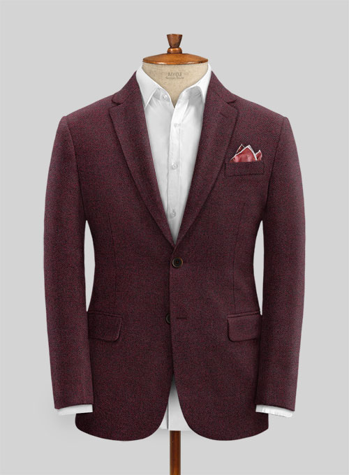 Wine Herringbone Tweed Suit
