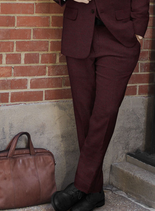 Wine Herringbone Tweed Suit - Click Image to Close