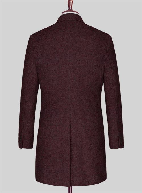 Wine Herringbone Tweed Overcoat