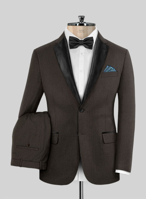 Worsted Dark Brown Wool Tuxedo Suit