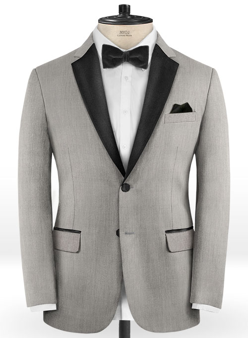 Worsted Light Gray Wool Tuxedo Suit - Click Image to Close