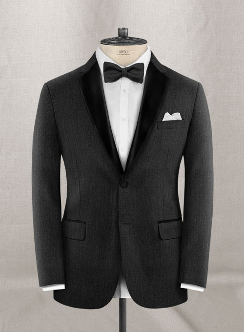 Worsted Dark Charcoal Wool Tuxedo Suit - Click Image to Close