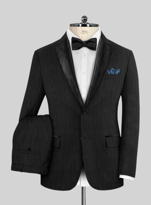 Worsted Dark Charcoal Wool Tuxedo Suit