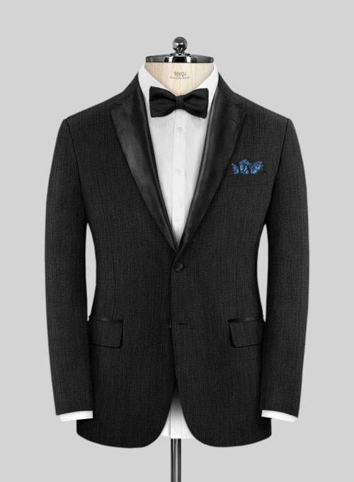 Worsted Dark Charcoal Wool Tuxedo Suit - Click Image to Close