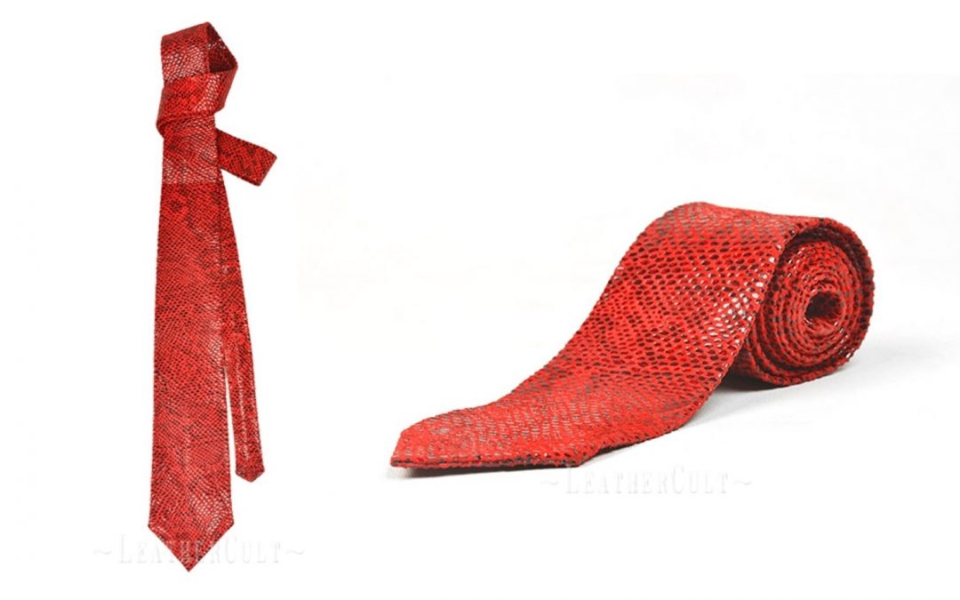 Red Python Leather Tie From LeatherCult