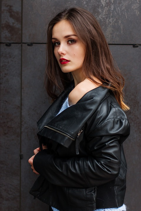 woman in amazing black leather jacket leathercult