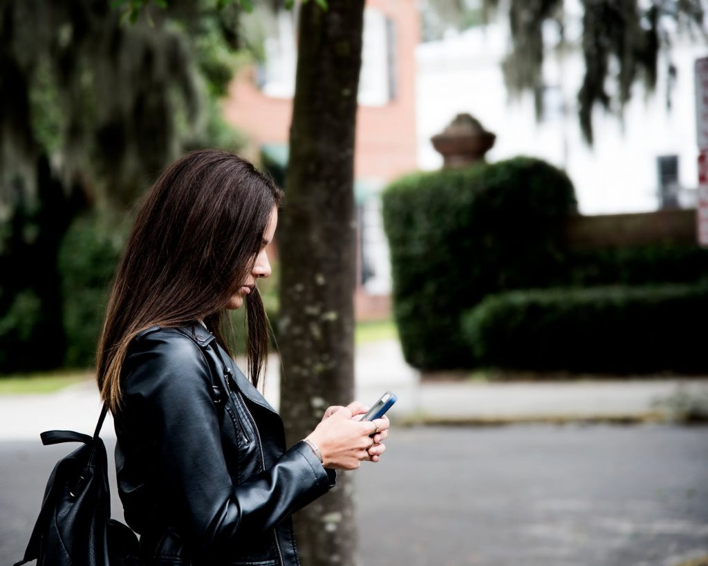 woman wearing leather jacket