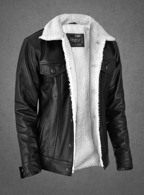 Black leather sherpa jacket online