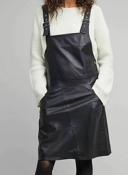 Faux leather 2024 dungaree dress