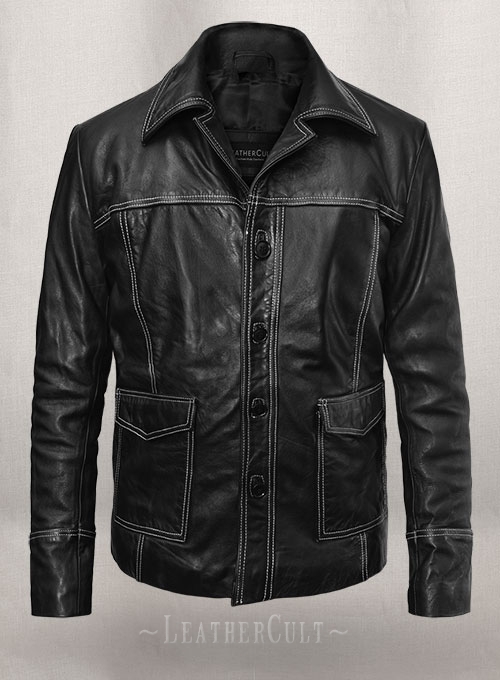 Thick Goat Black Brad Pitt Fight Club Leather Jacket - Click Image to Close