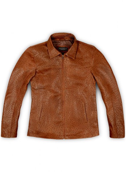 (image for) Tan Brown Ostrich Leather Hipster Jacket #2