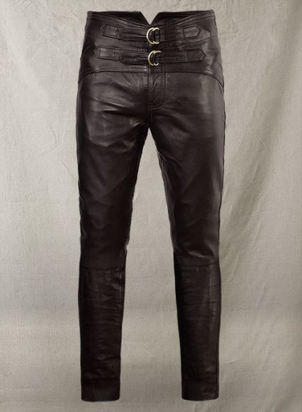 Men's Brown Faux Leather Zipper Pants, High-Quality