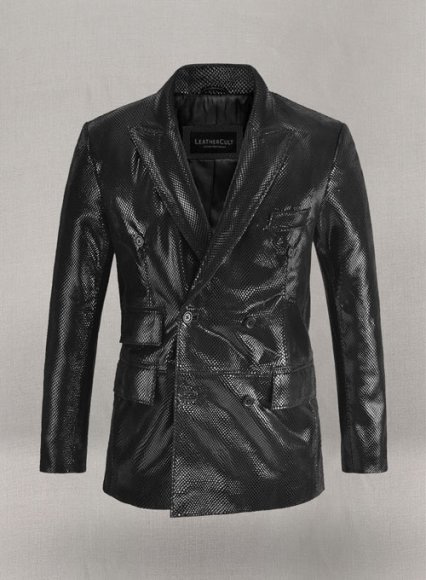 (image for) Snake Emboss Black Leather Blazer