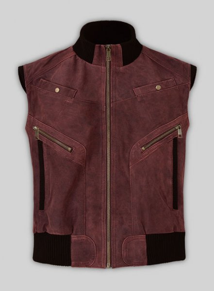 Dark Vintage Red Leather Biker Vest # 314