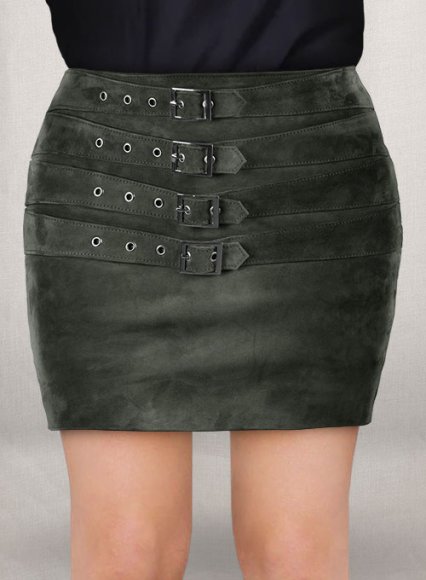Gray Suede Bossy Buckle Leather Skirt - #443