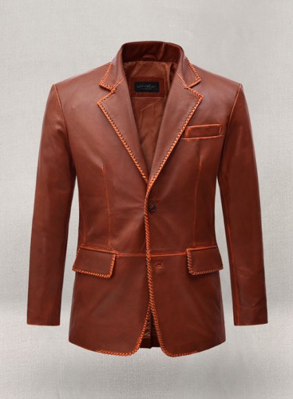 Rubbed Tan Brown Medieval Leather Blazer
