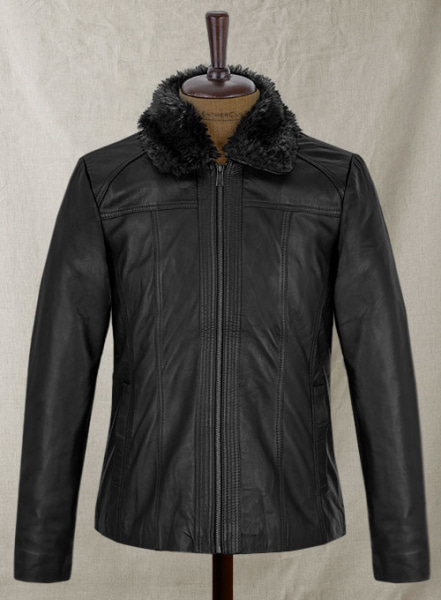 (image for) Black Fur Collar Leather Jacket