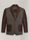 (image for) Vintage Dark Brown Herringbone Tweed Leather Combo Blazer # 652