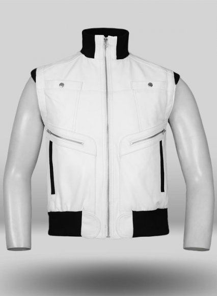White Leather Biker Vest # 314