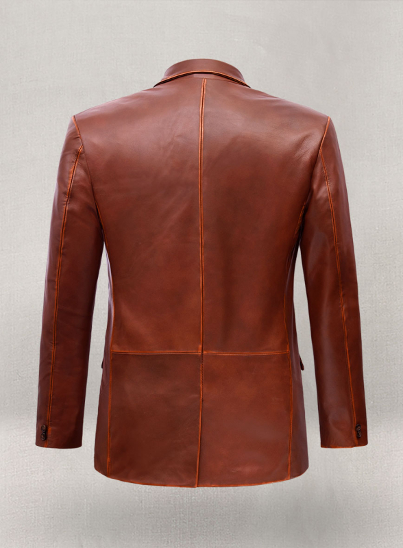 (image for) Rubbed Tan Brown Leather Blazer - Click Image to Close